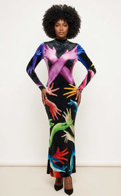 Handsy Mock Neck Crushed Velvet Maxi Dress