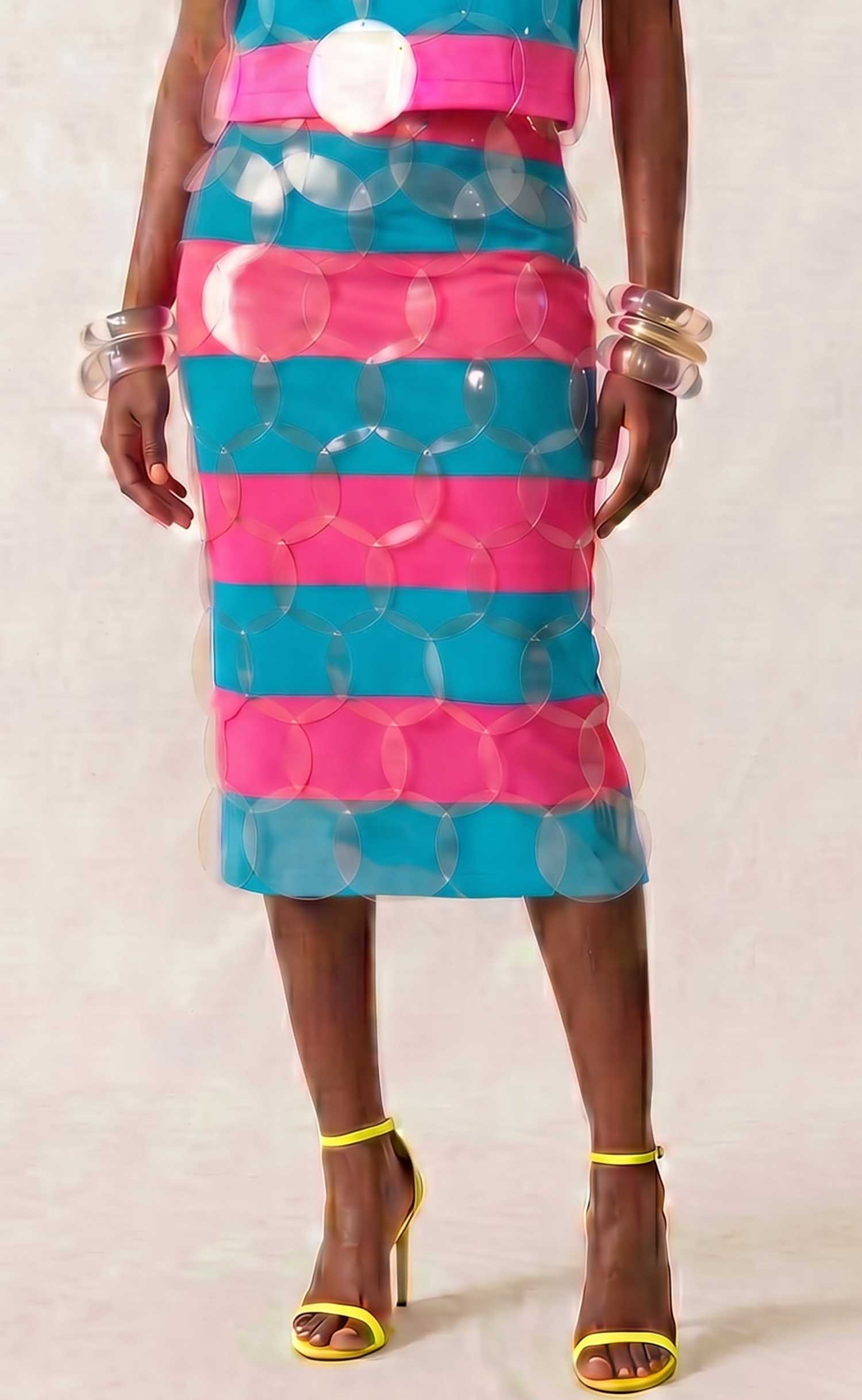Hot Pink and Ocean Striped Bubbles Midi Skirt