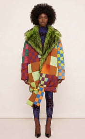 Jewel Tone Psycheck Puffer with Fur
