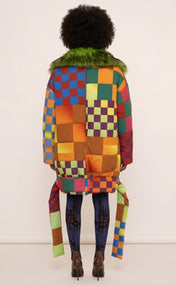 Jewel Tone Psycheck Puffer with Fur