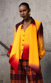 Lava Ombré Silk Georgette Blouse with Removable Scarf