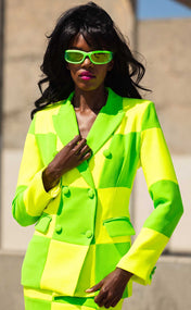 Limeade Double-Breasted Power Check Blazer