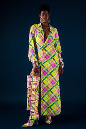 Lime Plaid Maxi Shirt Dress
