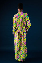 Lime Plaid Maxi Shirt Dress