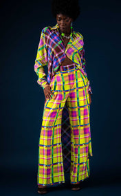 Chocolate and Lime Plaid Maxi Shirt Dress