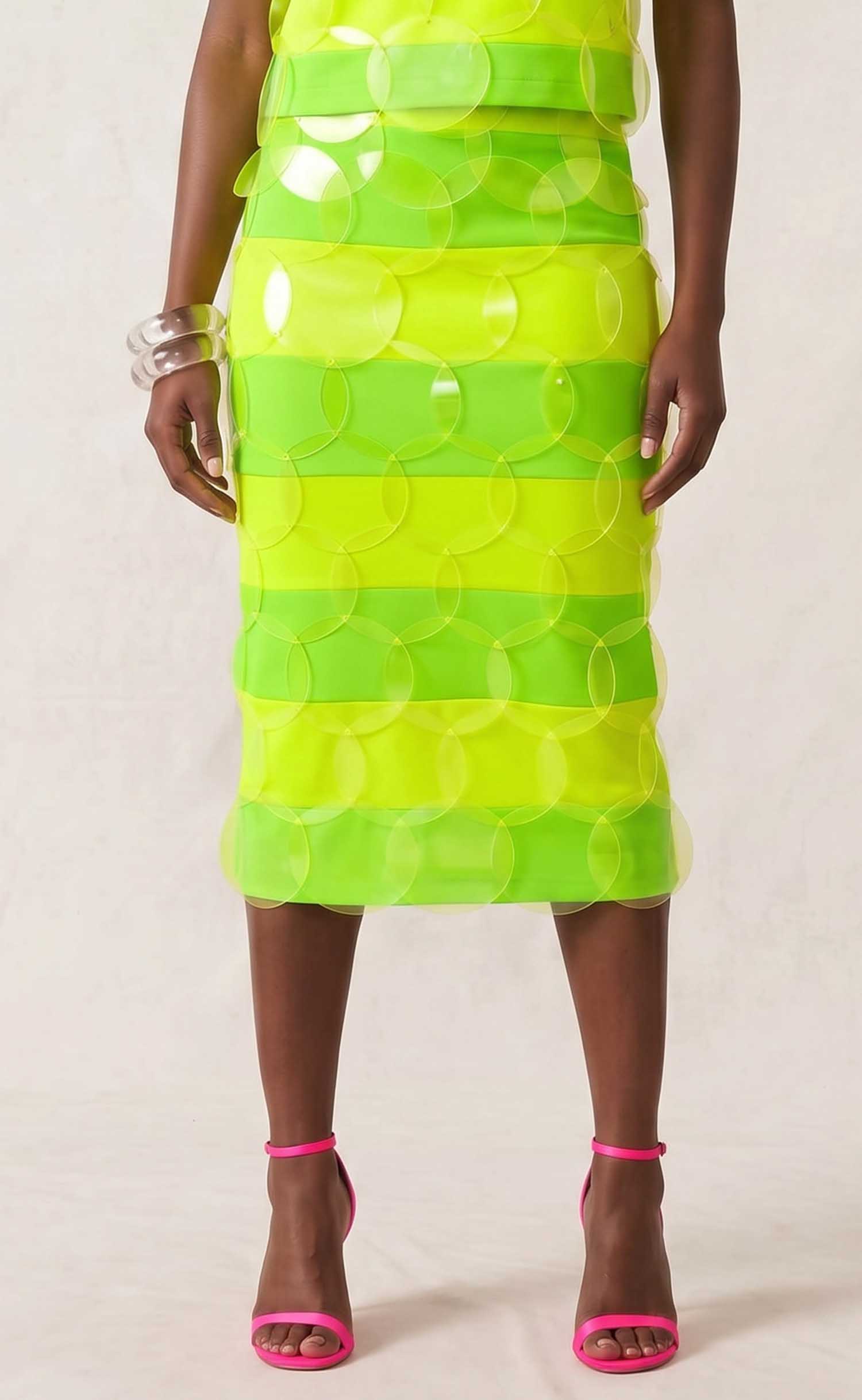 Limeade Striped Bubbles Midi Skirt