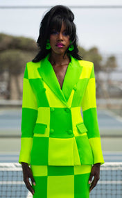 Limeade Double-Breasted Power Check Blazer