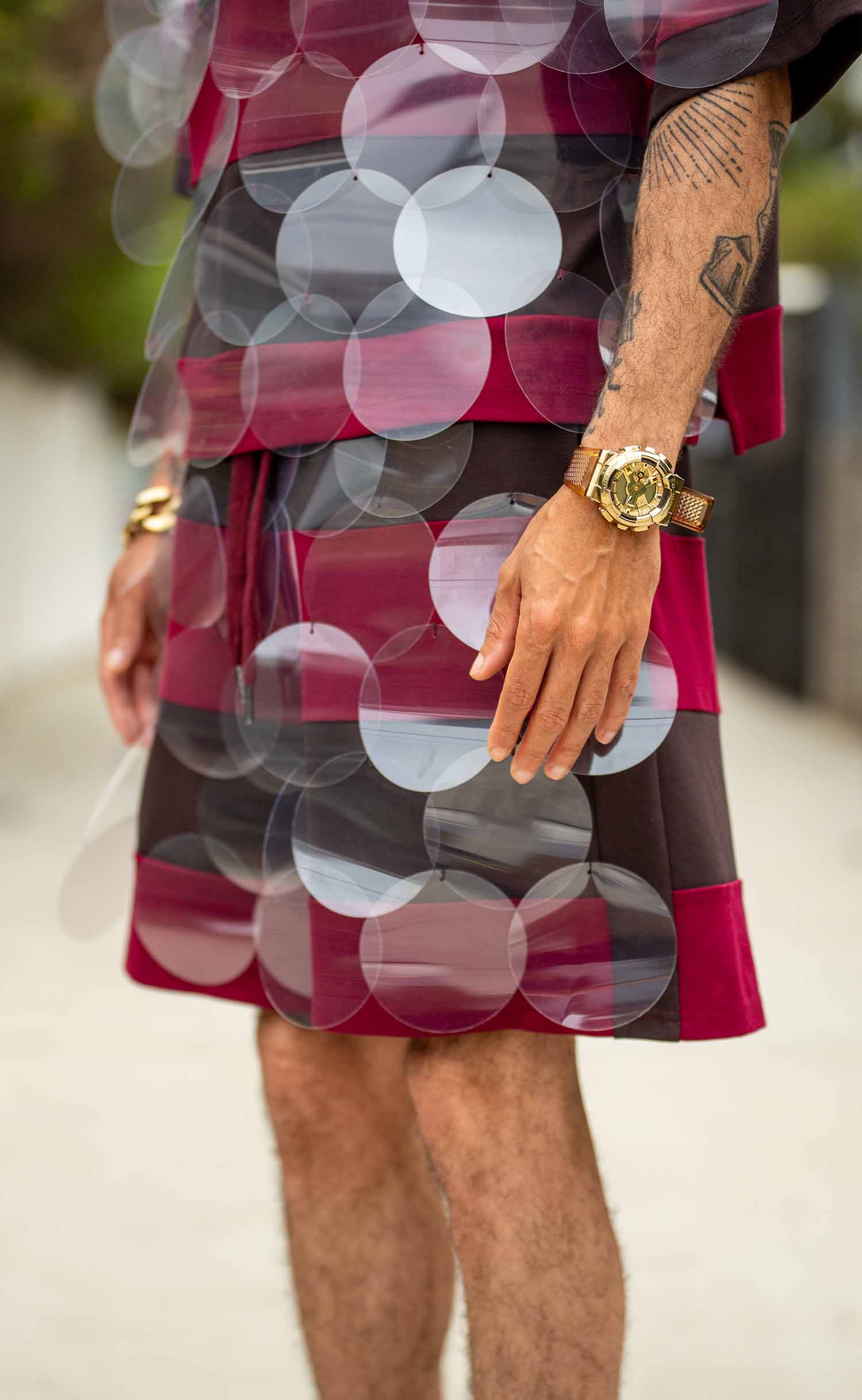 Chocolate Cherry Striped Bubbles Drawstring Shorts