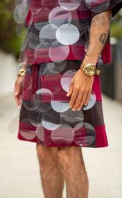 Chocolate Cherry Striped Bubbles Drawstring Shorts