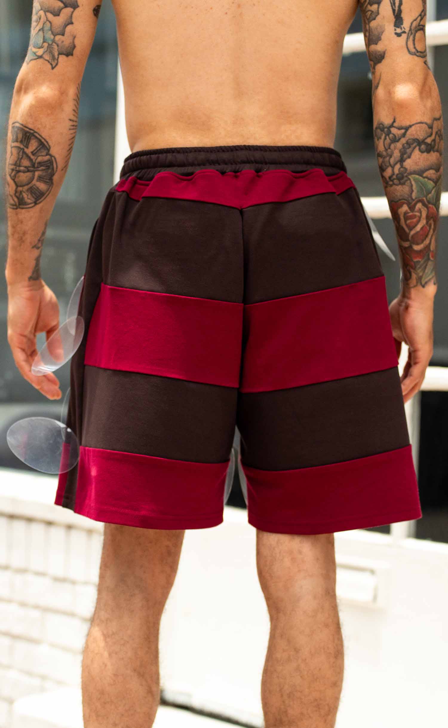 Chocolate Cherry Striped Bubbles Drawstring Shorts