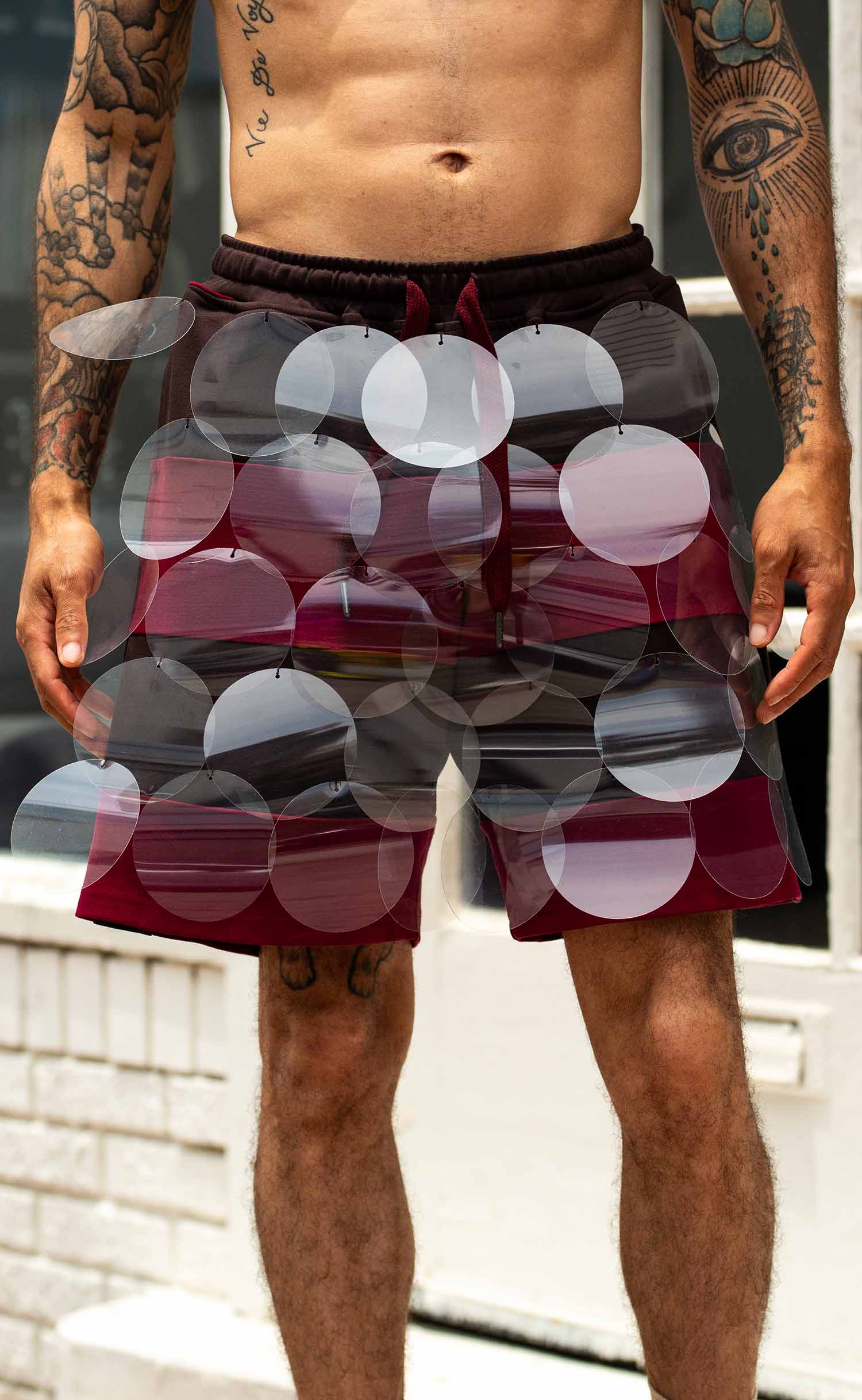 Chocolate Cherry Striped Bubbles Drawstring Shorts
