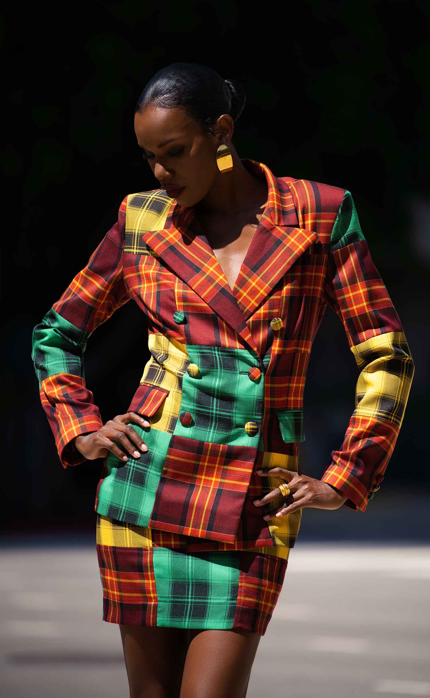 Maroon Plaid Double-Breasted Power Check Blazer