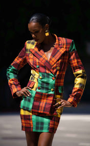Maroon Plaid Double-Breasted Power Check Blazer