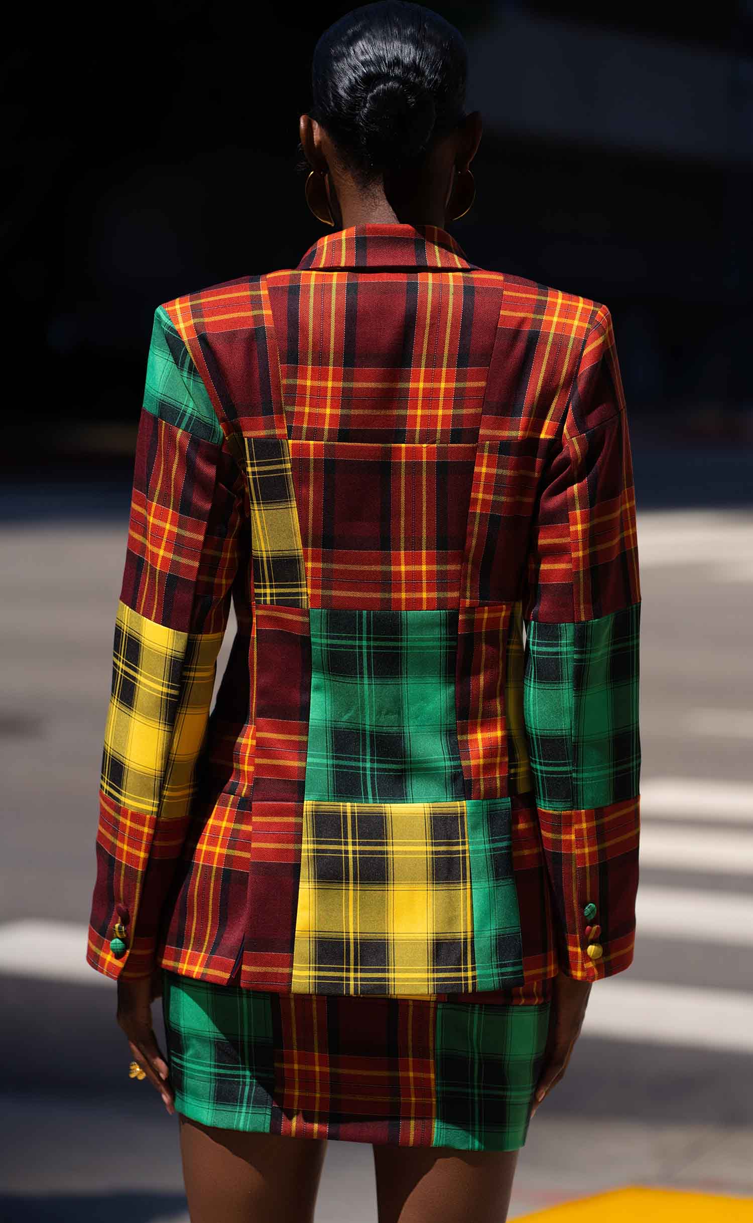 Maroon Plaid Double-Breasted Power Check Blazer