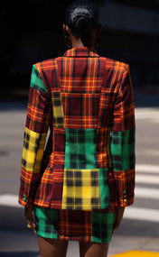 Maroon Plaid Double-Breasted Power Check Blazer