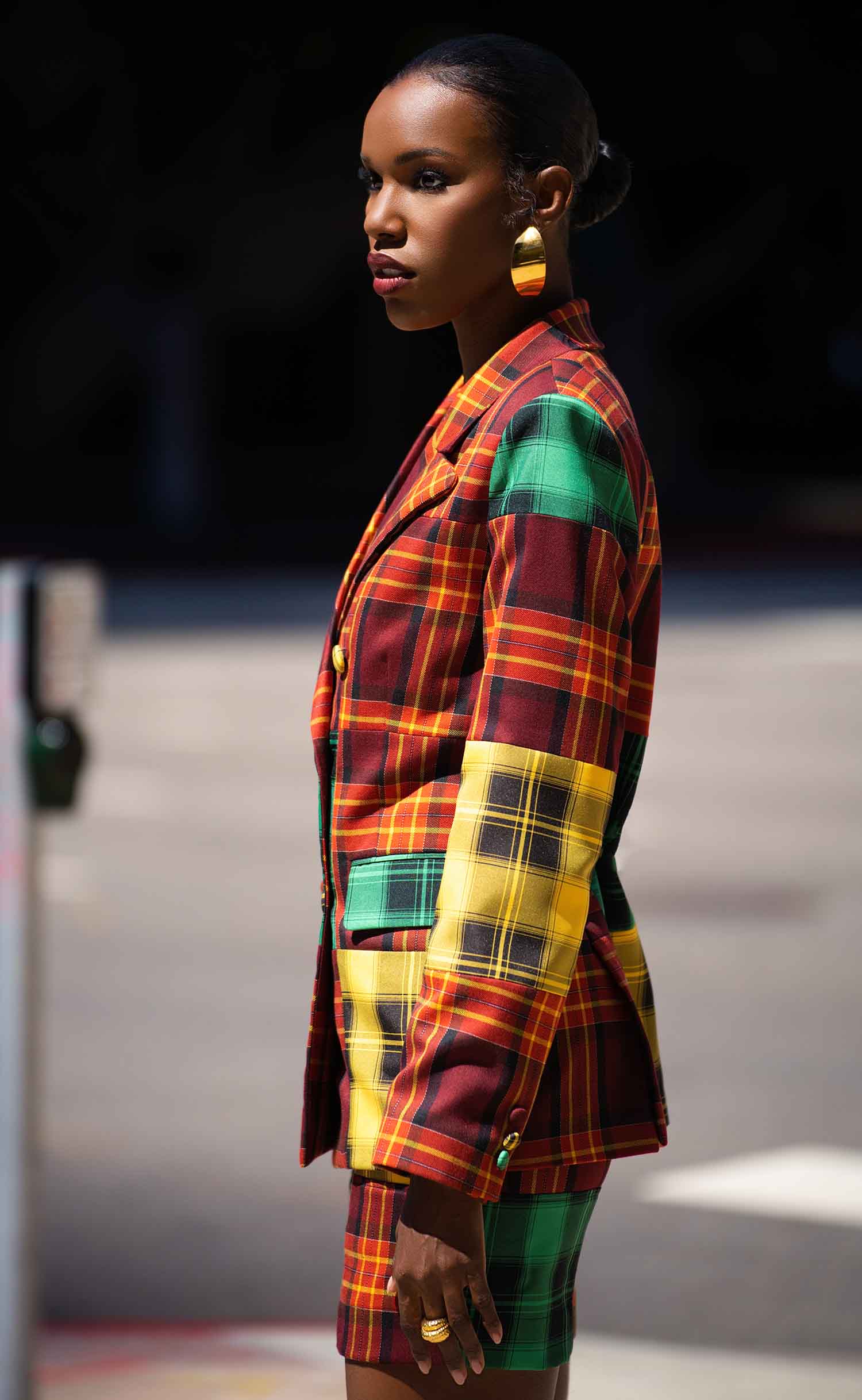 Maroon Plaid Double-Breasted Power Check Blazer