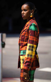 Maroon Plaid Double-Breasted Power Check Blazer