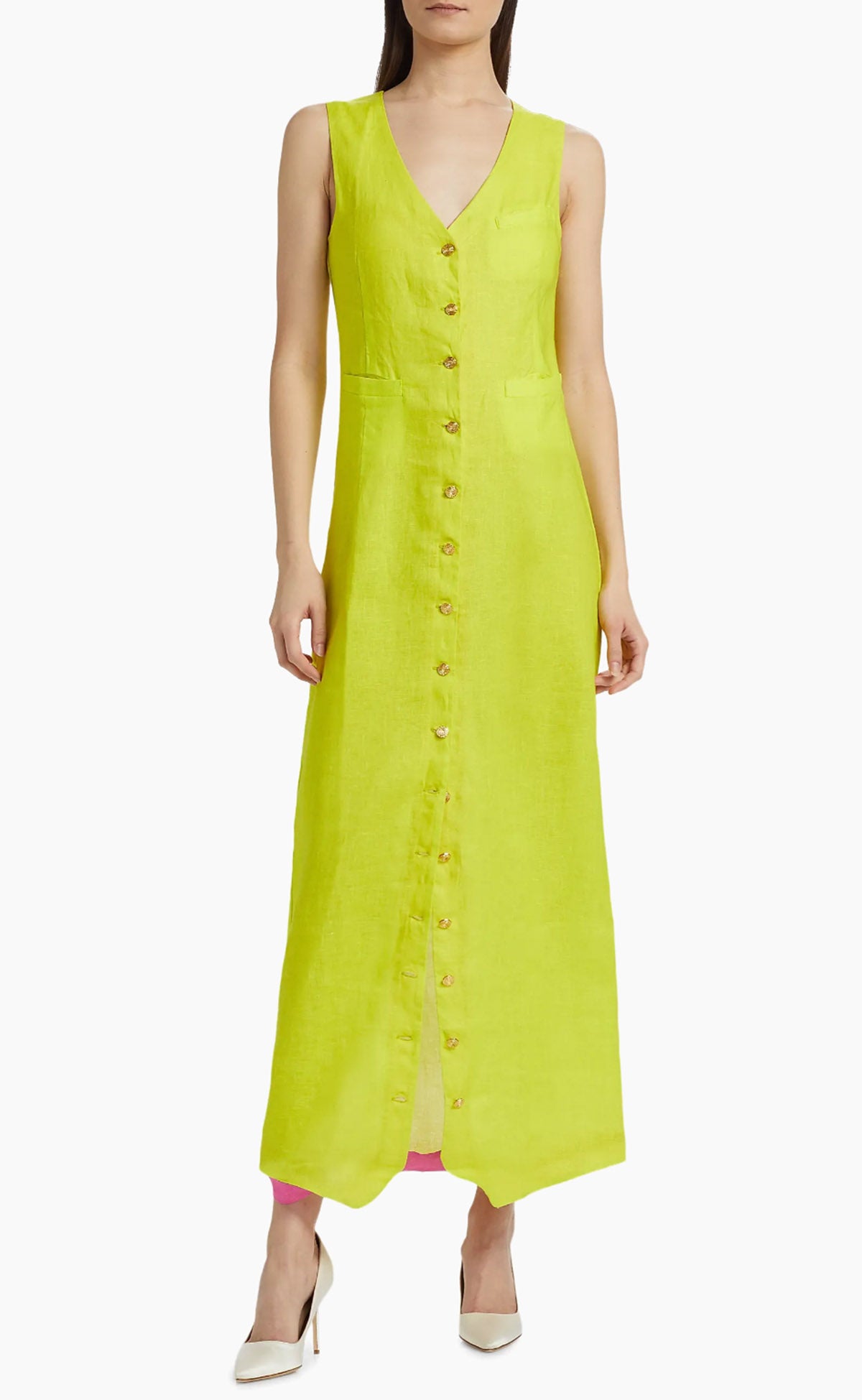 Neon Yellow Linen Maxi Vest
