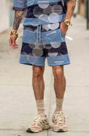 Blue on Blue Striped Bubbles Drawstring Shorts