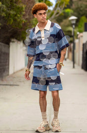 Blue on Blue Striped Bubbles Drawstring Shorts