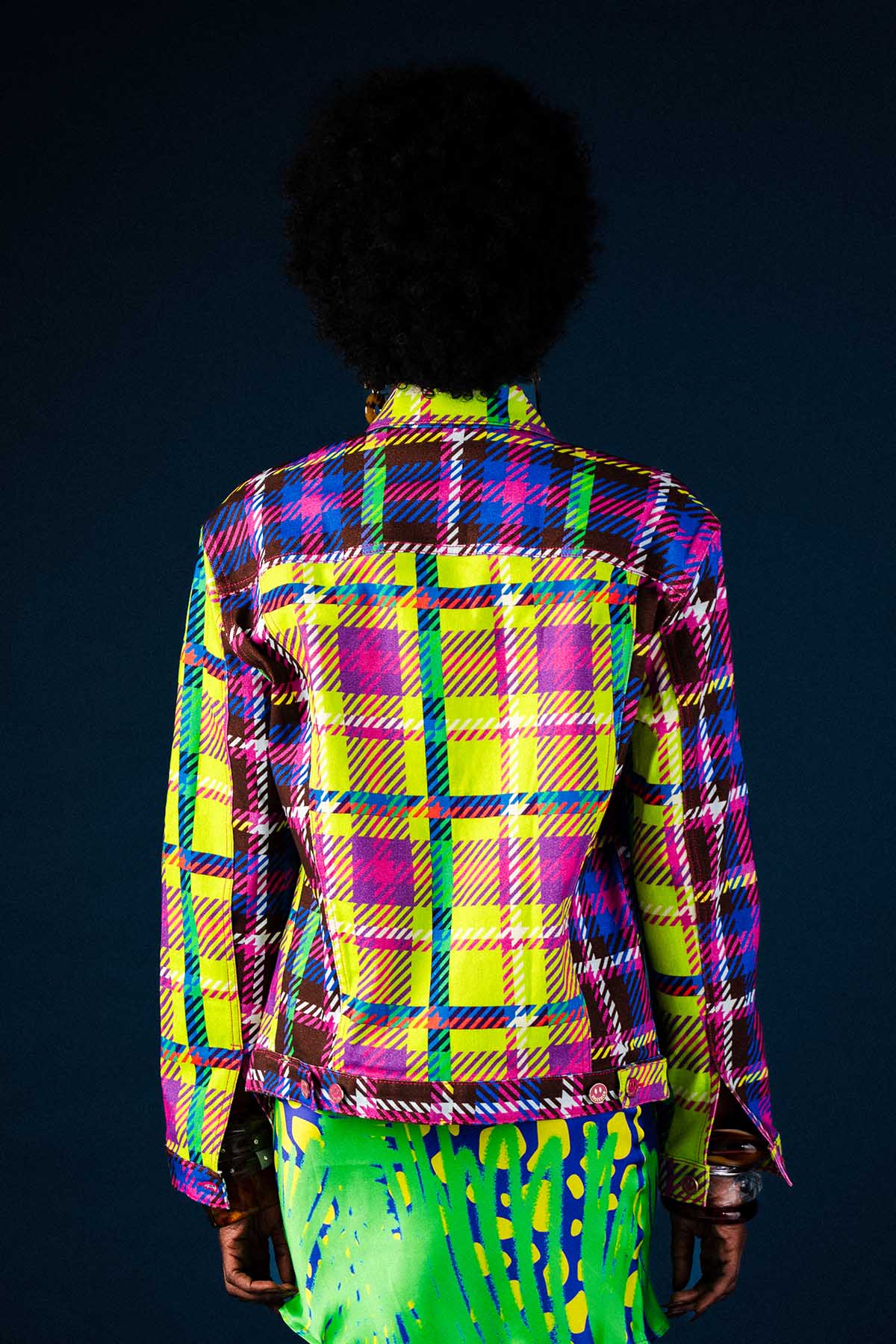 Chocolate and Lime Plaid Denim Jacket