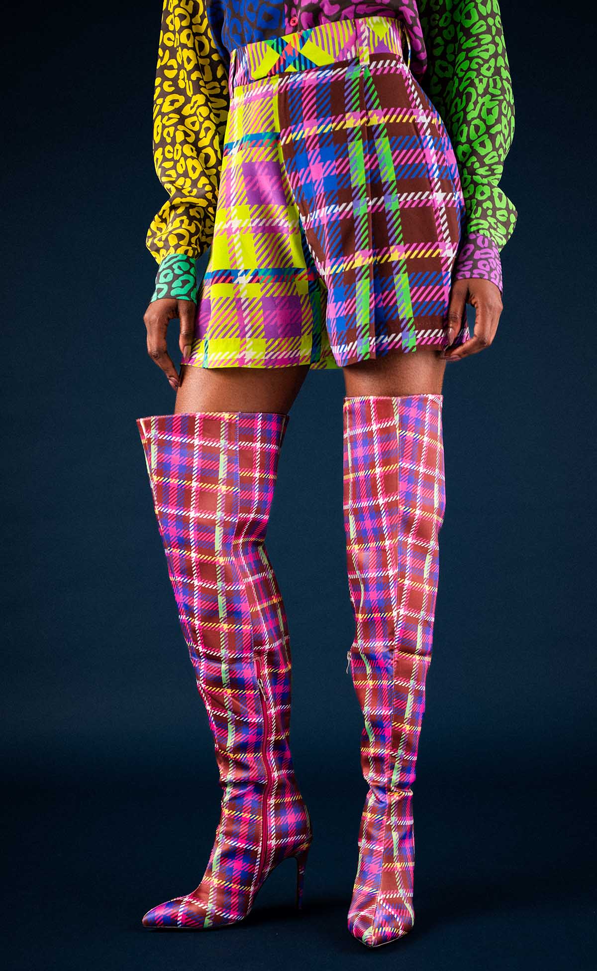 Chocolate and Lime Plaid High Waist Shorts