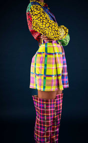 Chocolate and Lime Plaid High Waist Shorts
