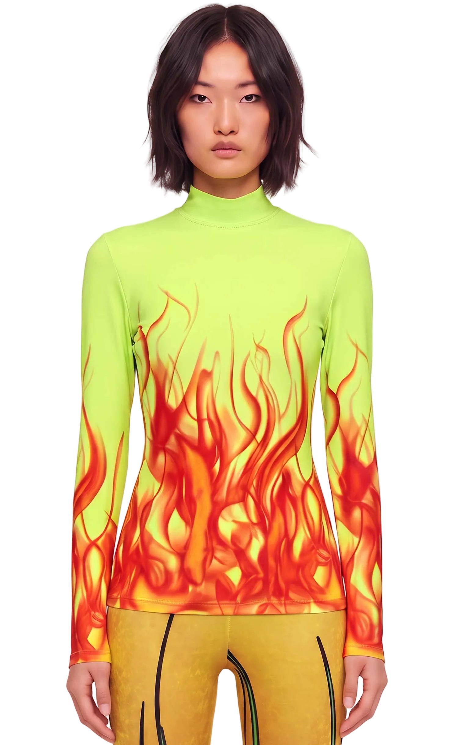 Neon Flame Mock Neck Top