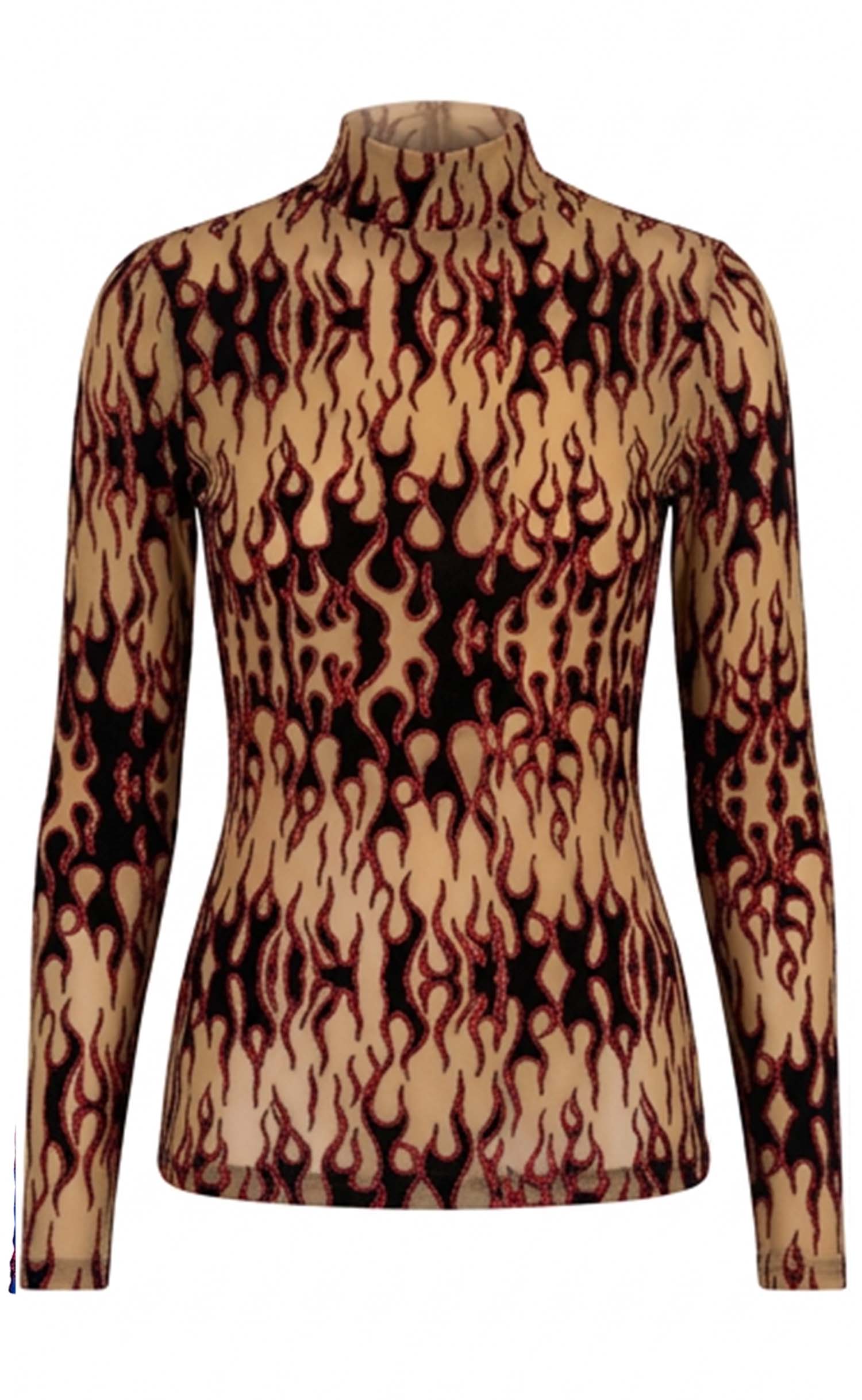 Nude Flame Power Mesh Mock Neck Top