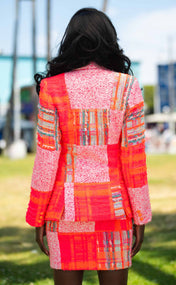 Orange Dream Tweed Double-Breasted Power Check Blazer