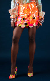 Orange Bubble Confetti Sequin Mini Skirt - PREORDER