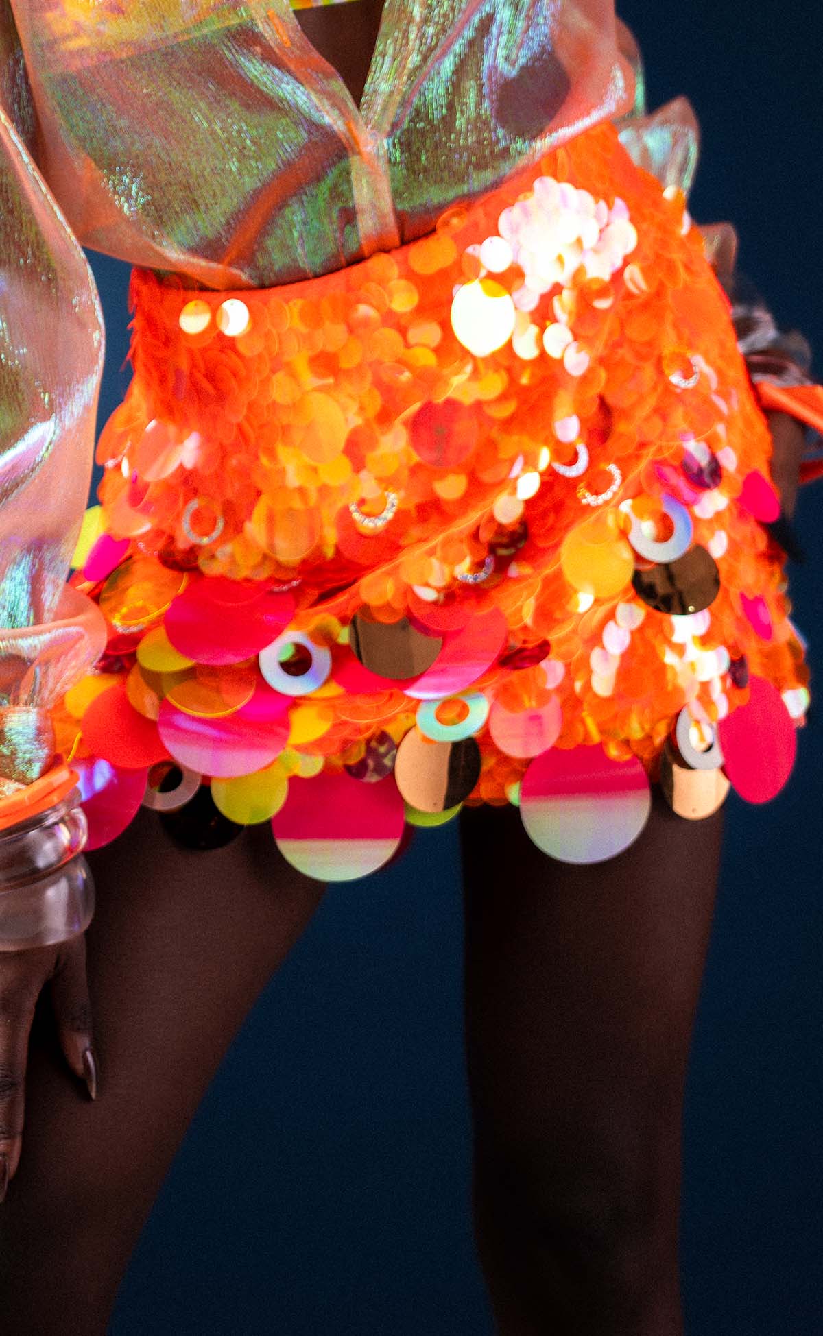 Orange Bubble Confetti Sequin Mini Skirt - PREORDER