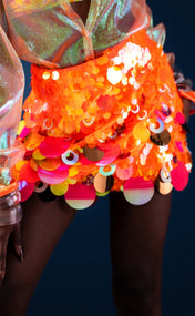 Orange Bubble Confetti Sequin Mini Skirt - PREORDER
