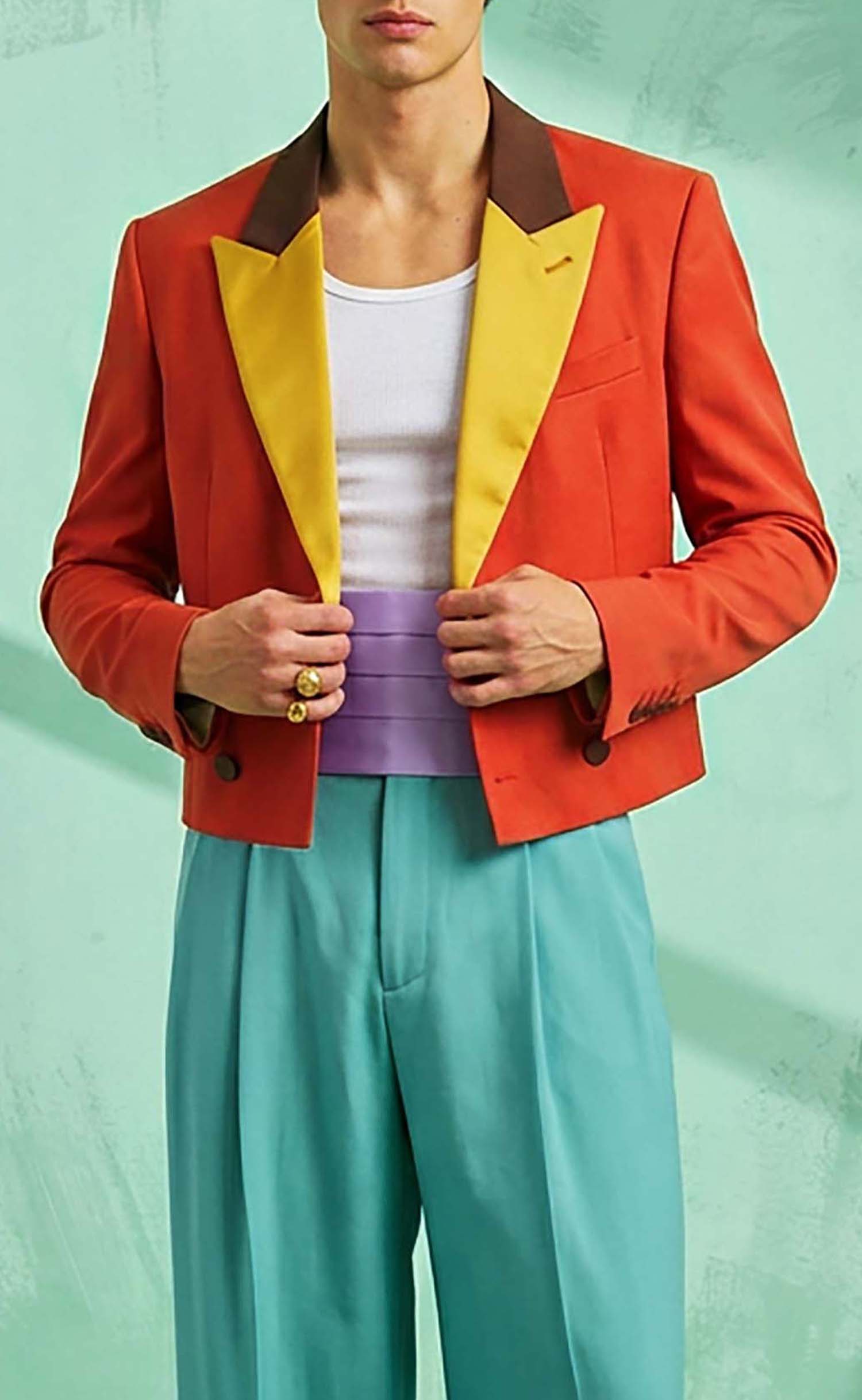 Tomato Red Color-Block Cropped Blazer
