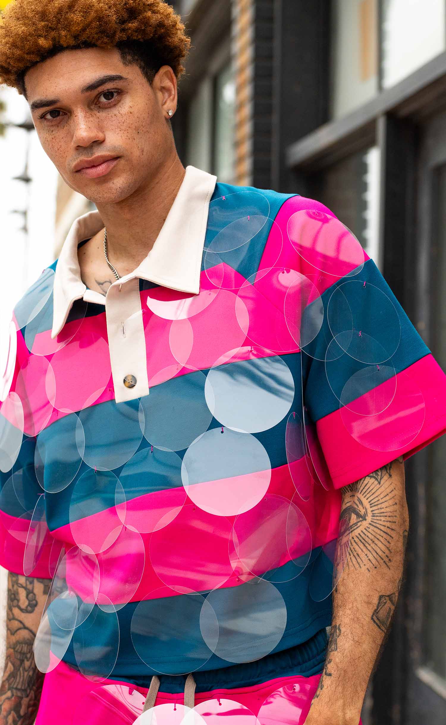 Fuchsia Teal Striped Bubbles Rugby
