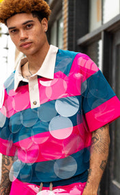 Fuchsia Teal Striped Bubbles Rugby