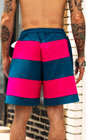 Fuchsia Teal Striped Bubbles Drawstring Shorts