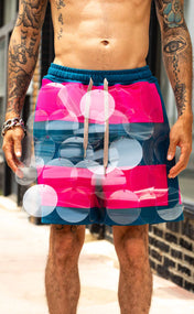 Fuchsia Teal Striped Bubbles Drawstring Shorts