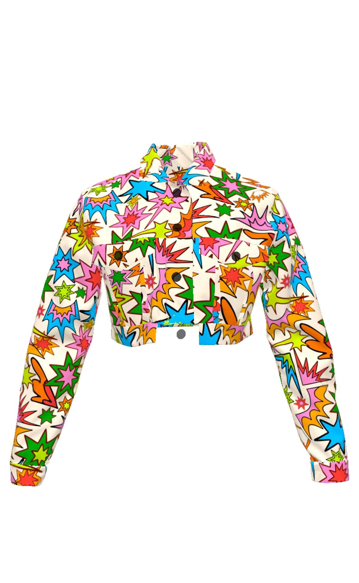 Play Print Cropped Denim Jacket