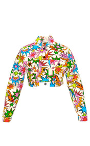 Play Print Cropped Denim Jacket