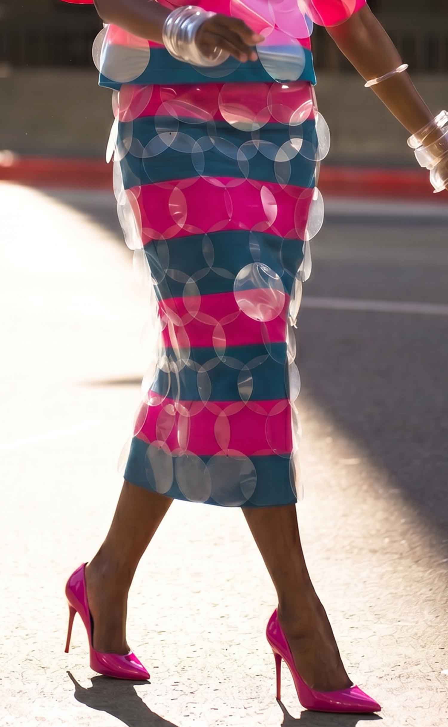 Fuchsia Teal Striped Bubbles Midi Skirt