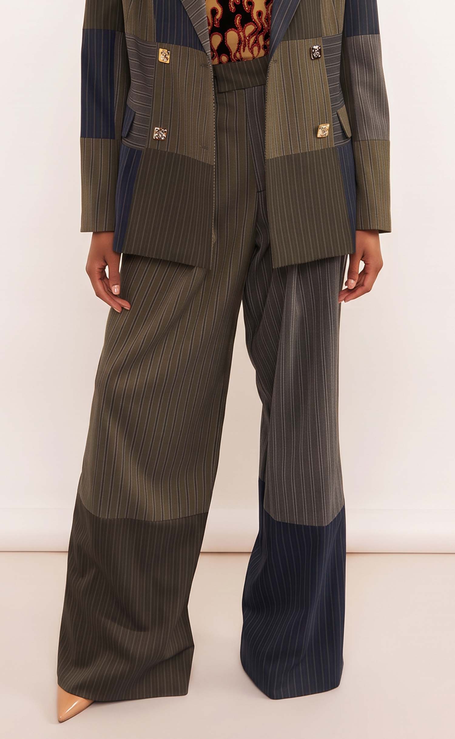 Mixed Pinstripe Wide Leg Pants