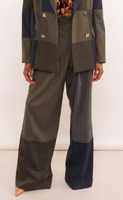 Mixed Pinstripe Wide Leg Pants