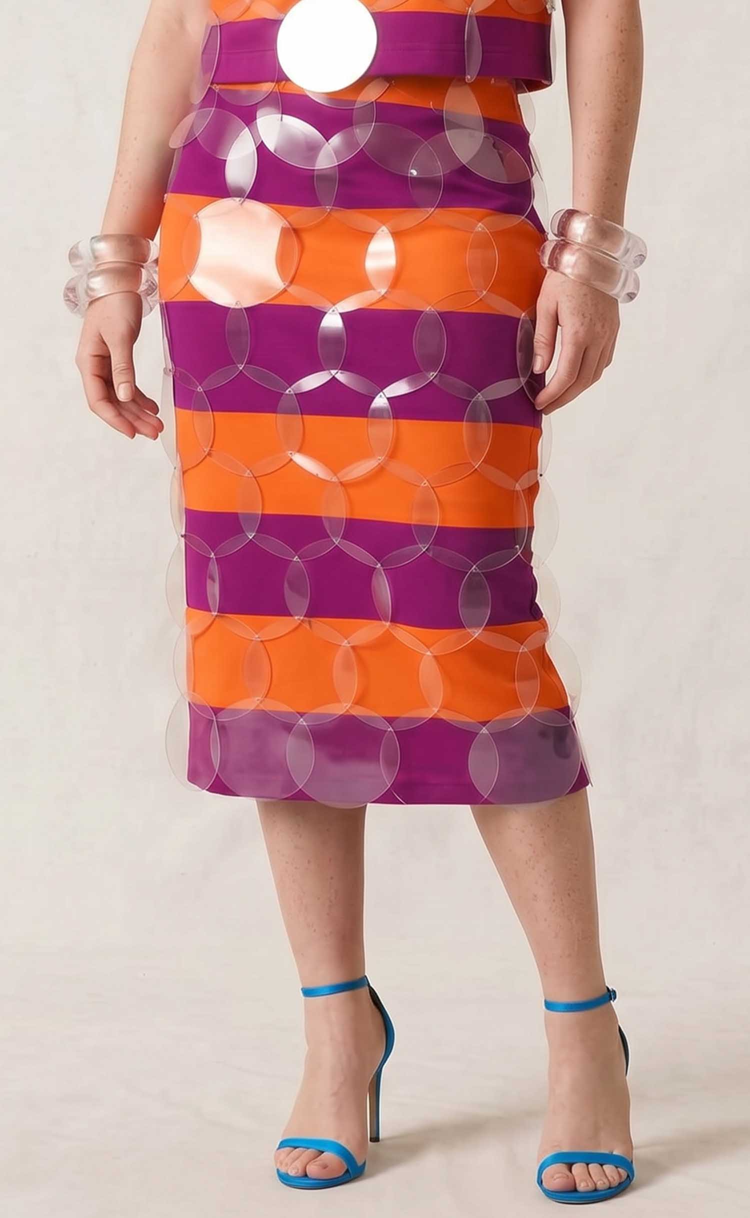 Papaya and Plum Striped Bubbles Midi Skirt