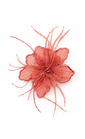 Coral Chiffon and Ostrich Flower Lapel Pin