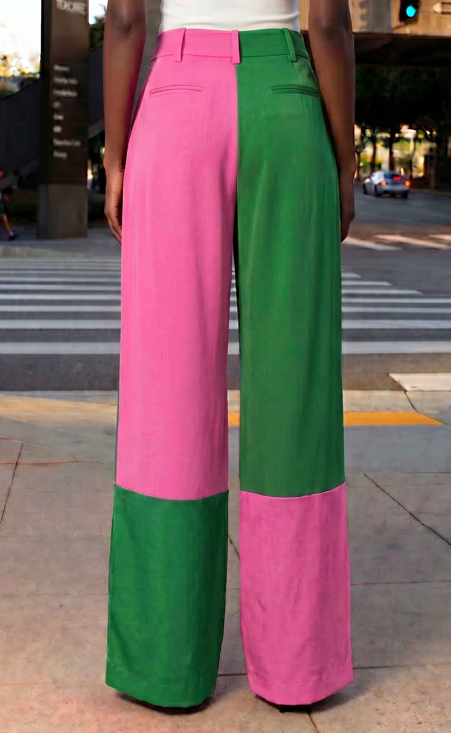 Salmon Pink and Apple Green Wide Leg Trouser