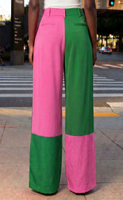 Salmon Pink and Apple Green Wide Leg Trouser