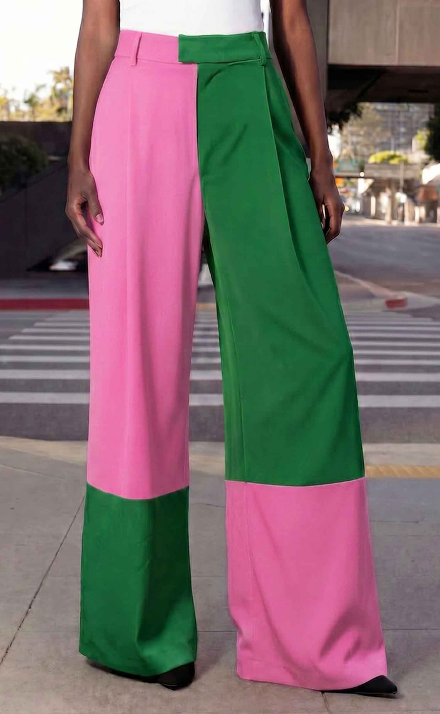 Salmon Pink and Apple Green Wide Leg Trouser