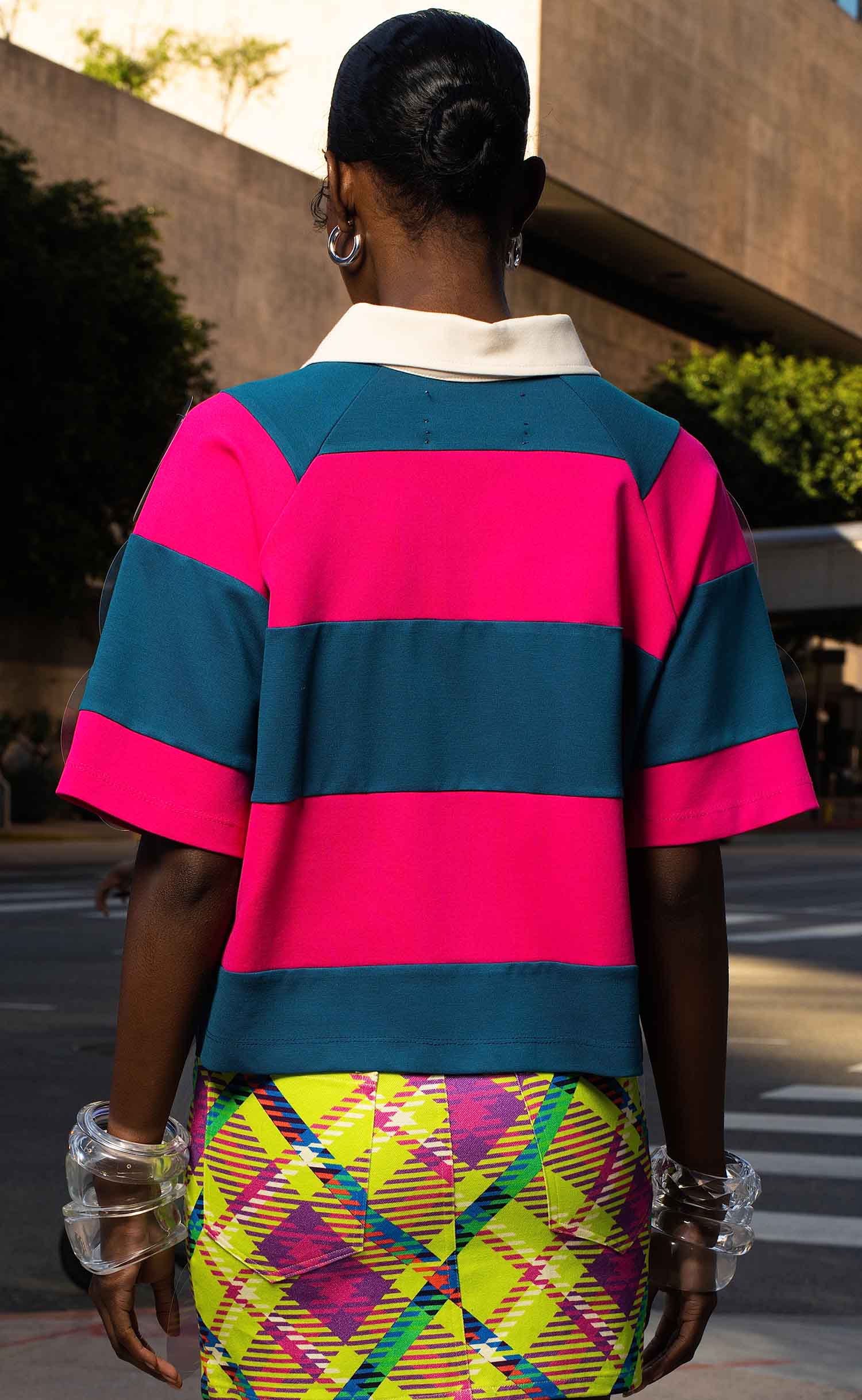 Fuchsia Teal Striped Bubbles Rugby