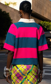 Fuchsia Teal Striped Bubbles Rugby